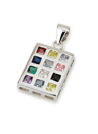 Hoshen Pendant Necklace – 12 Tribes of Israel – 925 Sterling Silver With Multicolor Stones
