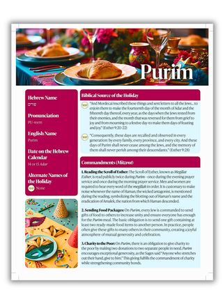 Purim Laminated Study Sheet